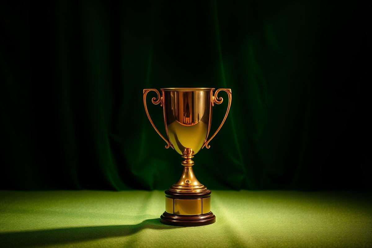 Golden trophy on green velvet